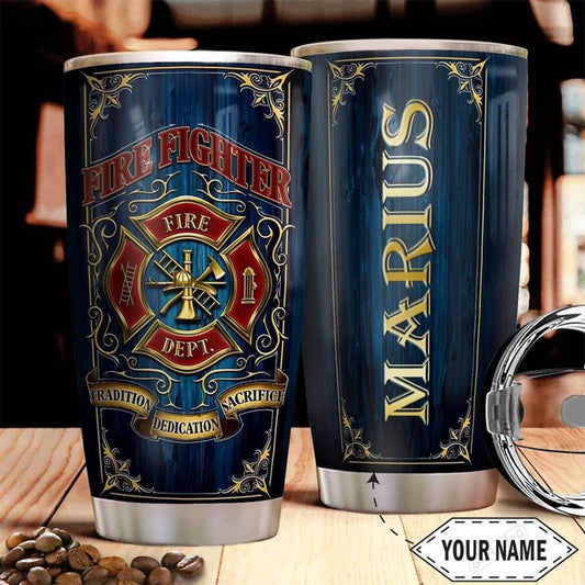 Firefighter Blue Personalized 20 Oz Tumbler For Travel Gifts