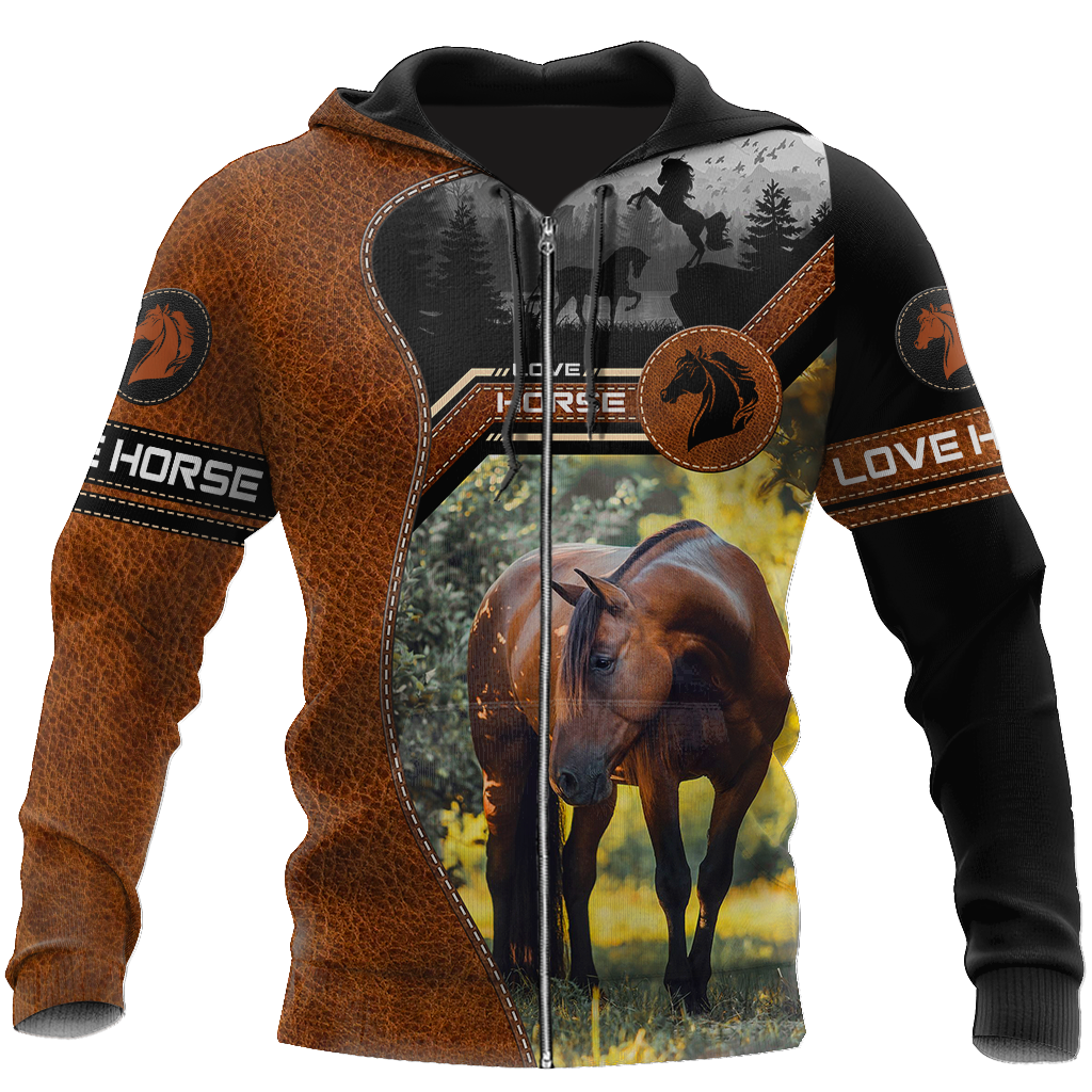 Love Horse Brown And Black All Over Print Art – 3D Hoodie