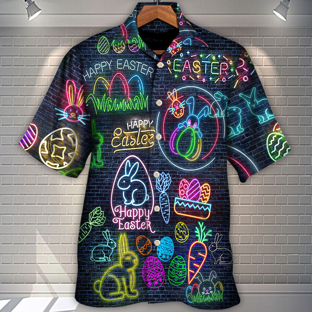 Easter Is Coming Rabbit Neon Style In Black - Hawaiian Shirt - Reefox