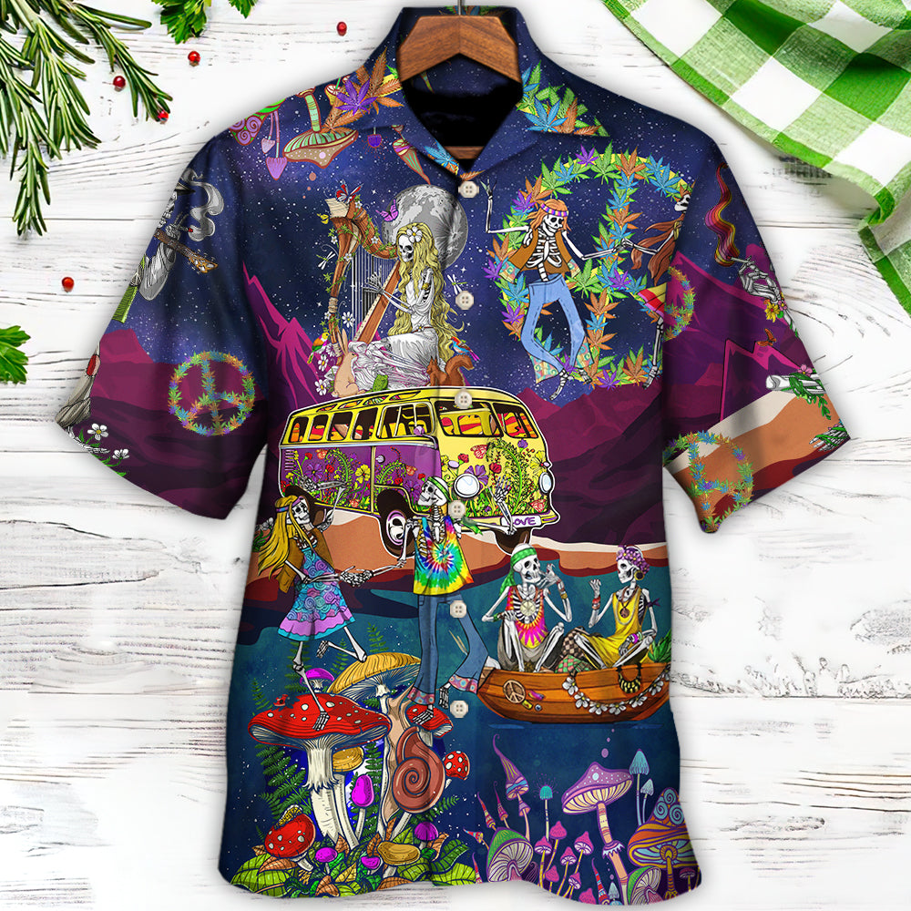 Hippie Funny Skull Dacing Moon Night Amazing Style - Hawaiian Shirt - Reefox
