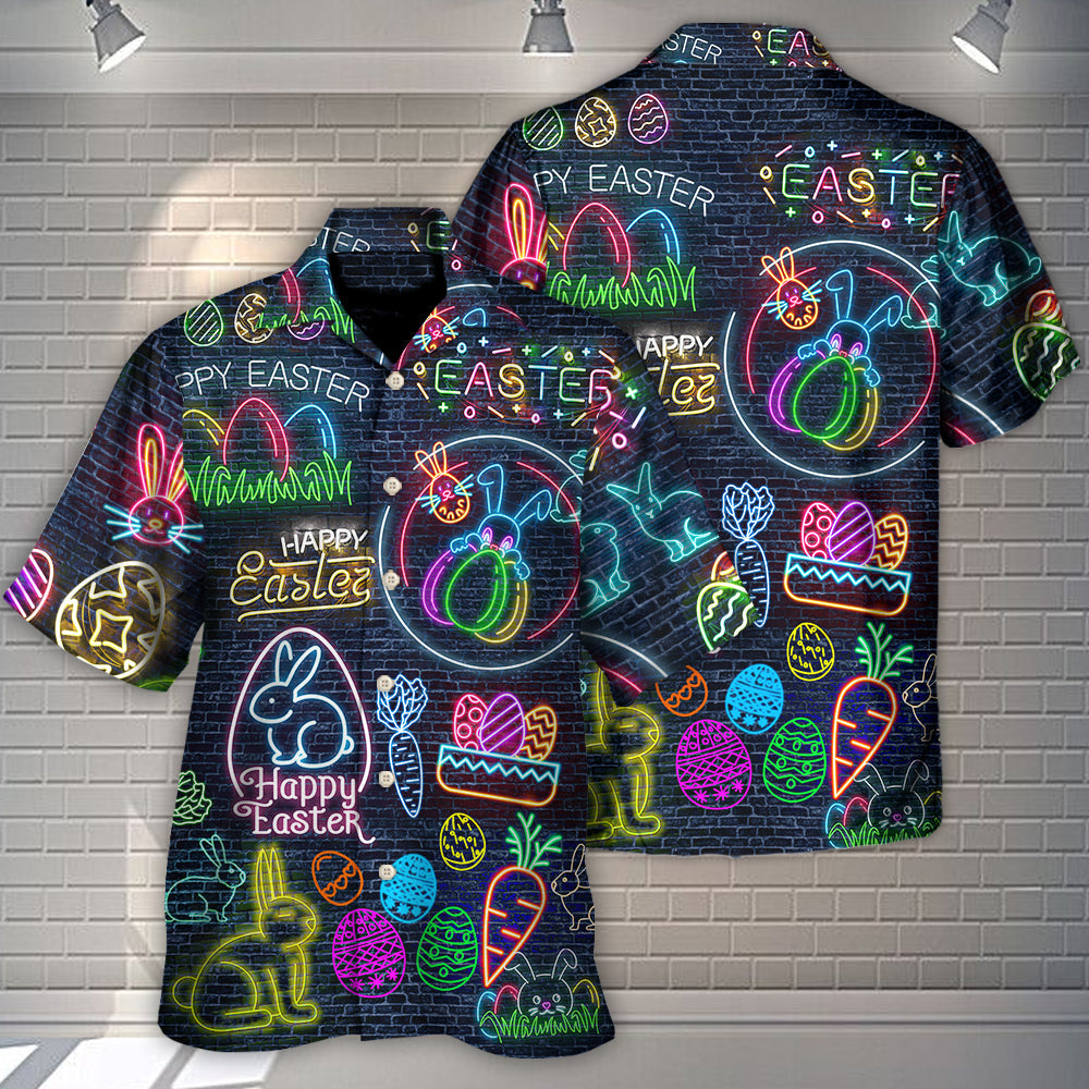 Easter Is Coming Rabbit Neon Style In Black - Hawaiian Shirt - Reefox