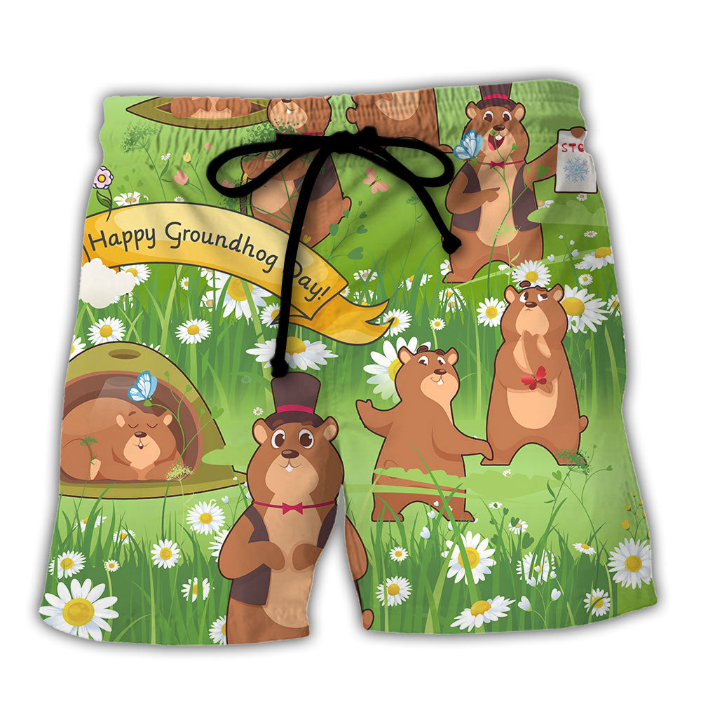 Groundhog Day Grass Lover Flowers - Beach Short Reefox - Owls Matrix LTD