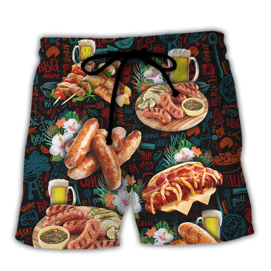 Barbecue Food A Cow A Pig And A Chicken Walk Into A Bar B Q The End - Beach Short Reefox