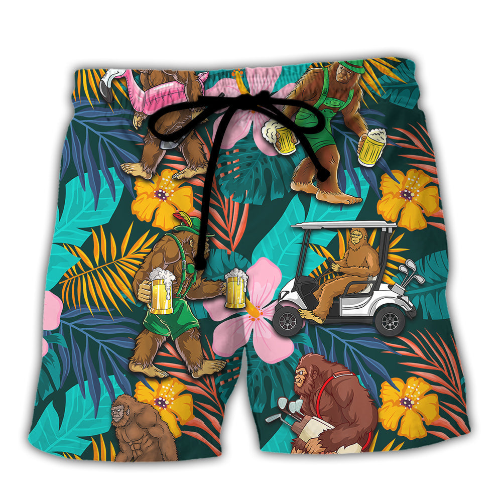 Golf Funny Bigfoot Playing Golf Golf and Beer Tropical Lover - Beach Short Reefox