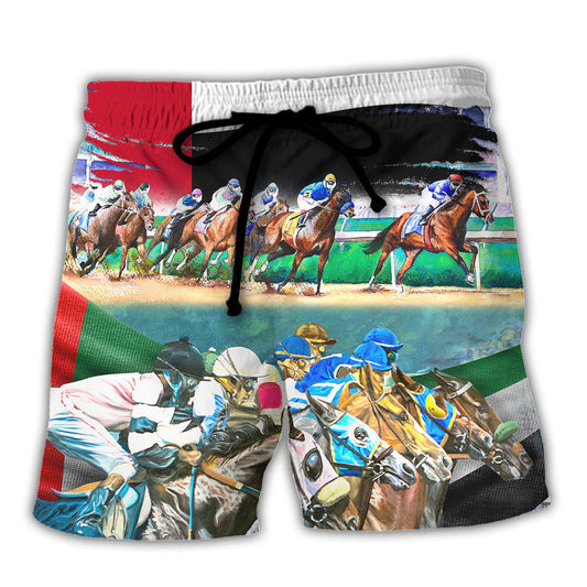 Horse UAE Flag Horse Racing Amazing Seat Lover Art - Beach Short Reefox - Owls Matrix LTD