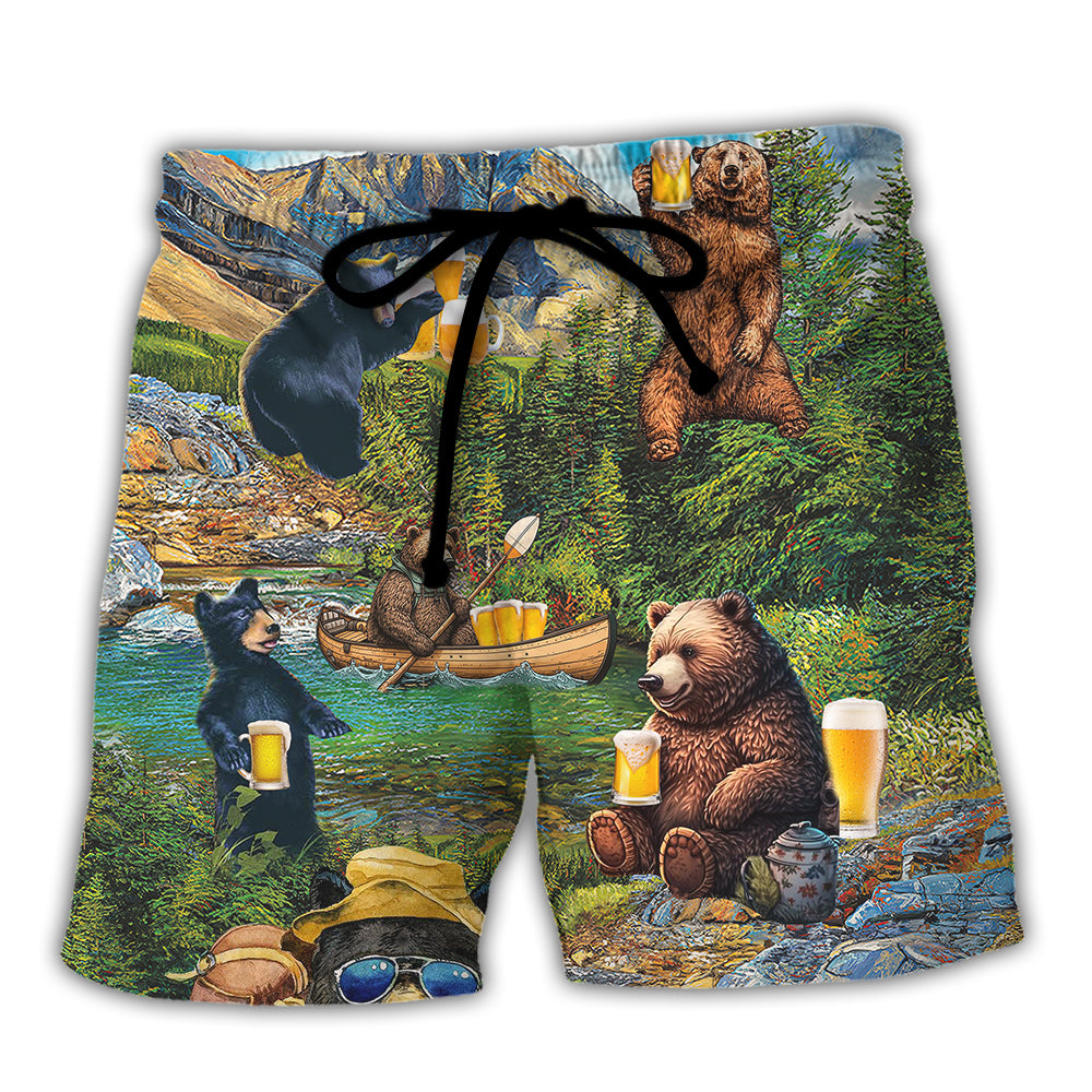 Camping Funny Bear Drinking Camping and Beer Why I'm Here - Beach Short Reefox