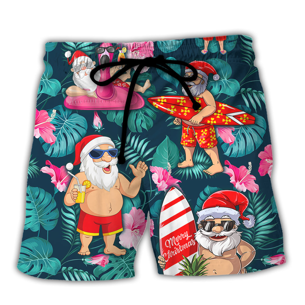 Christmas In July Funny Santa Claus Tropical Style - Beach Short Reefox