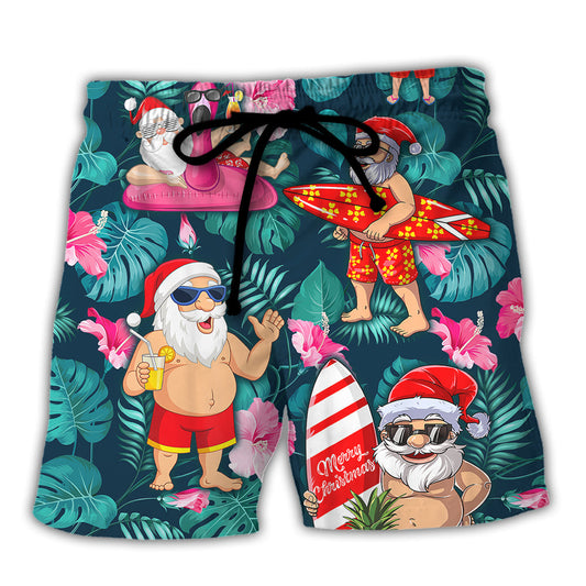 Christmas In July Funny Santa Claus Tropical Style - Beach Short Reefox