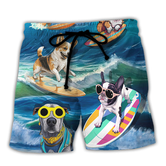 Surfing Funny Dog Surfing Gets Me Wet Surfer Beach Surfing Lovers - Beach Short Reefox
