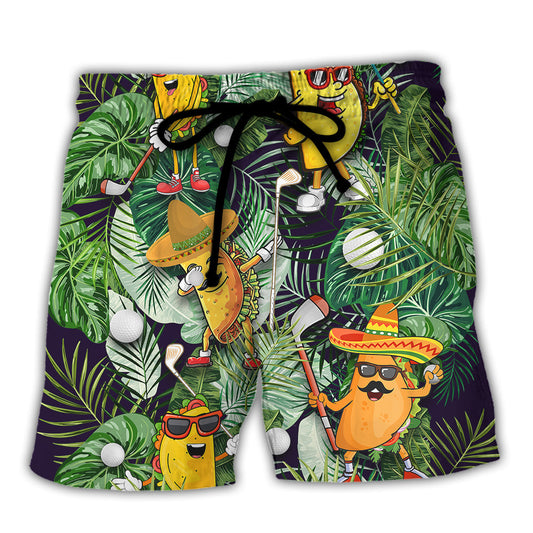 Golf Funny Taco Playing Golf Let's Par Tee Tropical Golf Lover - Beach Short Reefox