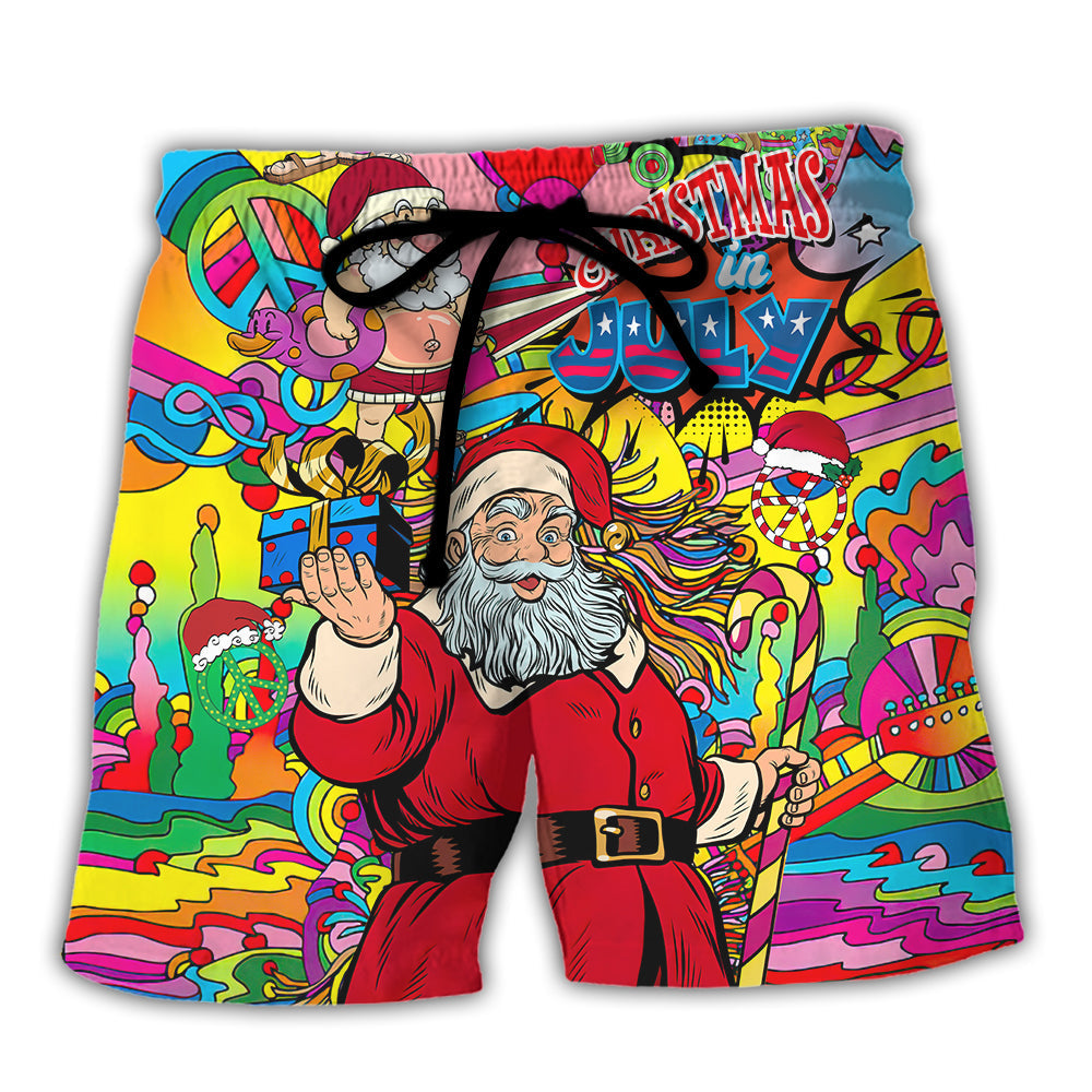 Christmas In July Santa Hippie Sending Gift In Summer - Beach Short Reefox