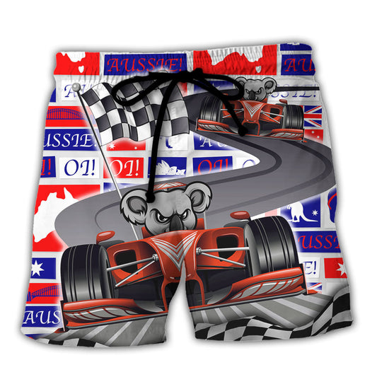 Koala Racing Formula One Car Racing Art Australian Vibe - Beach Short Reefox - Owls Matrix LTD