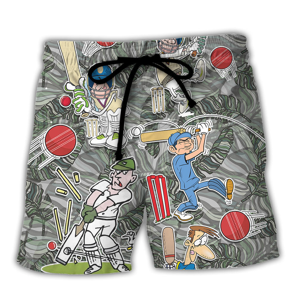 Cricket Sport Cricket Lover Tropical Funny Leaf Art - Beach Short Reefox - Owls Matrix LTD