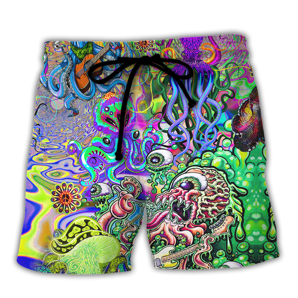 Hippie Funny Octopus Love Music Colorful Ocean - Beach Short Reefox - Owls Matrix LTD
