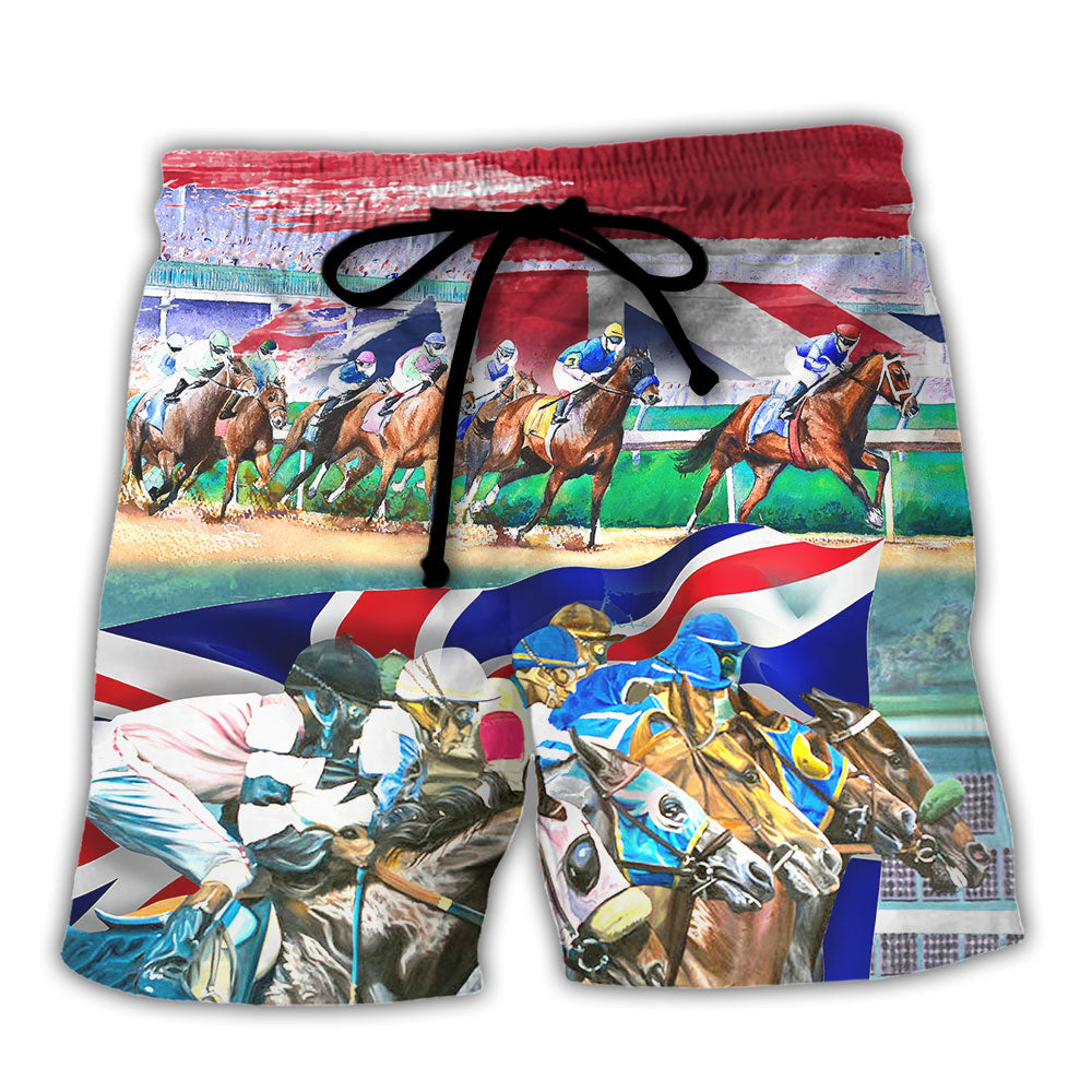 Horse United Kingdom Horse Racing Amazing Seat Lover Style - Beach Short Reefox - Owls Matrix LTD