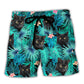 Black Cat Lover Tropical Leaf - Beach Short Reefox - Owls Matrix LTD