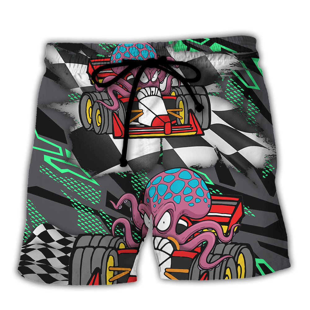 Octopus Racing Formula One Car Racing Australian Vibe Art - Beach Short Reefox - Owls Matrix LTD