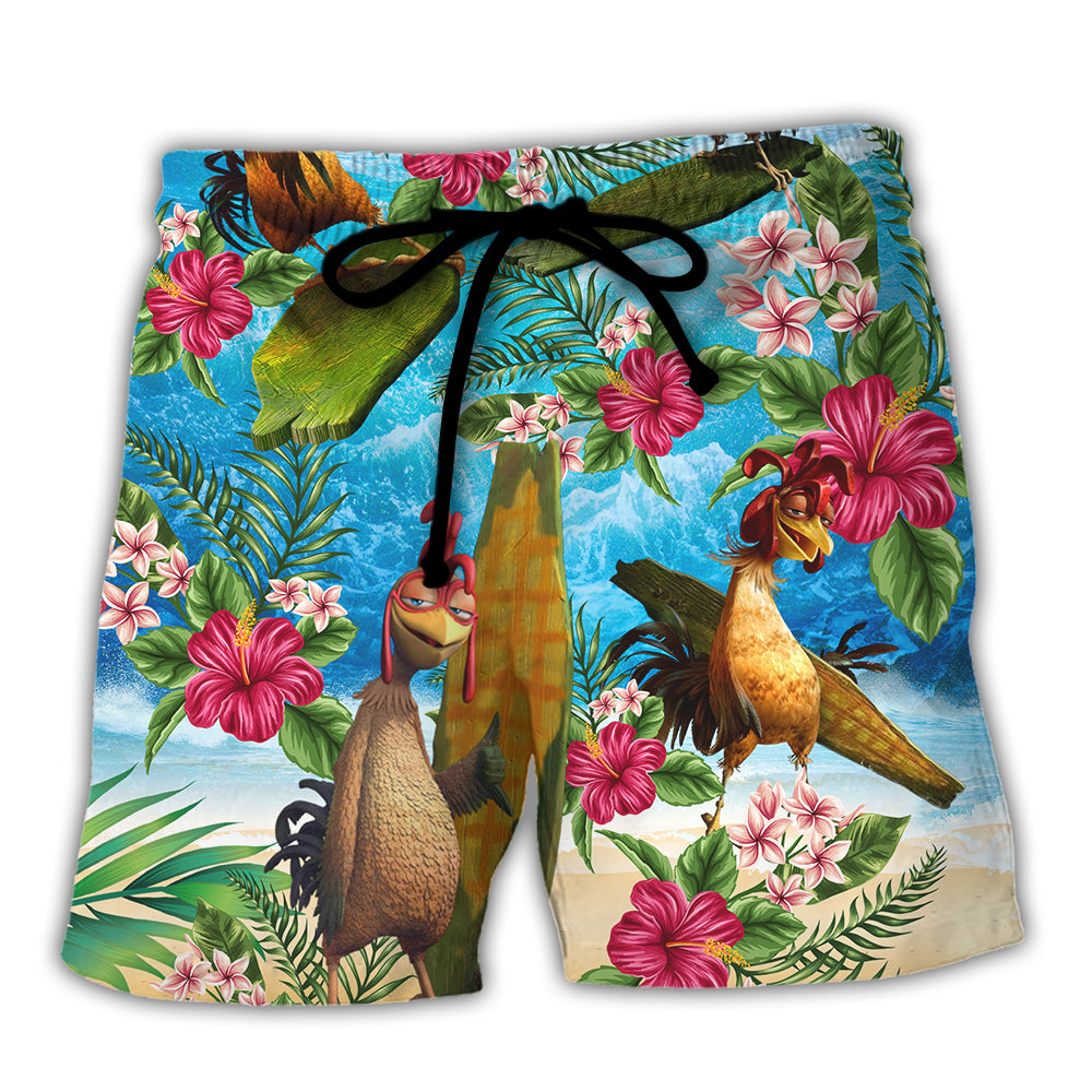 Surfing Funny Chicken Respect The Locals Lovers Surfing Tropical - Beach Short Reefox