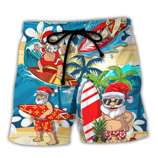 Surfing Funny Santa Mele Kalikimaka Christmas In July Surfing Lovers - Beach Short Reefox