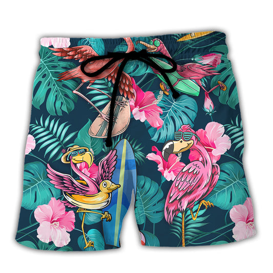 Surfing Funny Flamingo You Can't Stop The Waves But You Can Learn To Surf - Beach Short Reefox