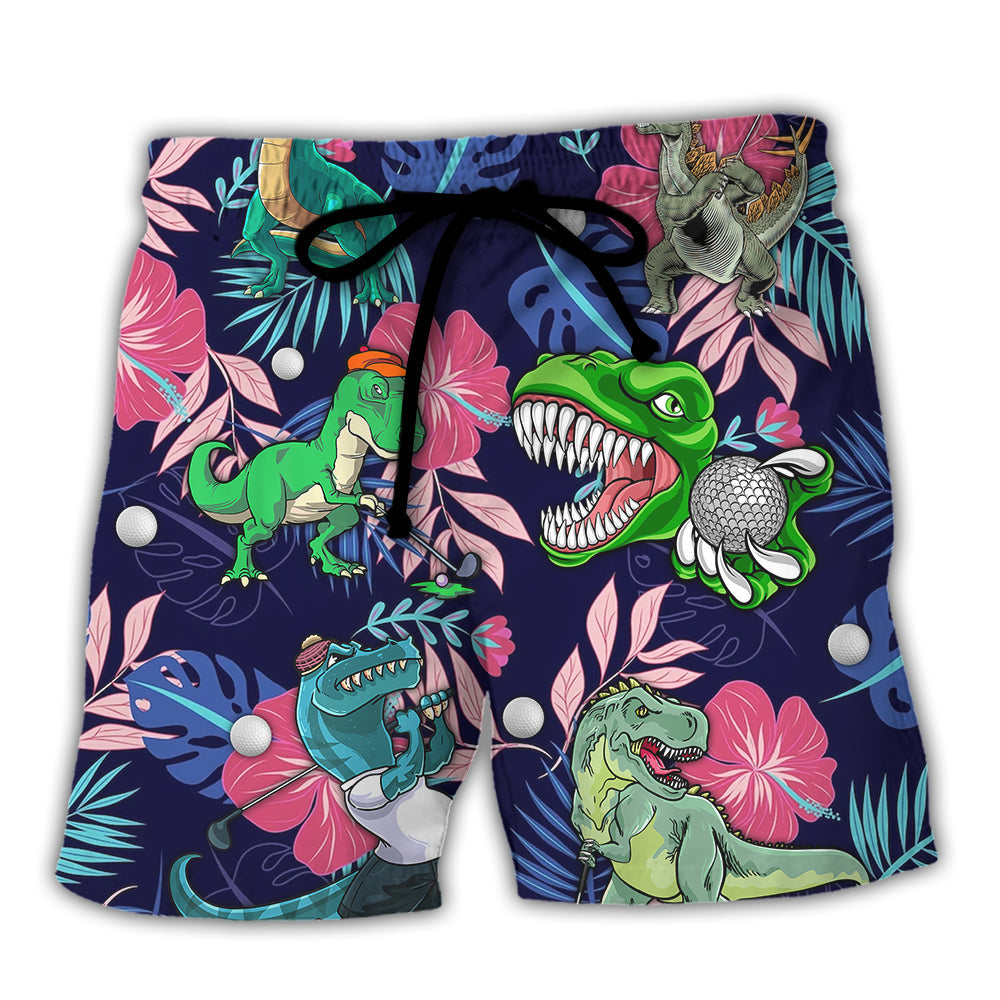 Golf Funny Dinosaur Playing Golf Back Nines Matter Tropical Golf Lover - Beach Short Reefox