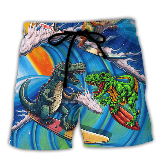 Surfing Funny Dinosaur Surfing Is Life Lovers Surfing - Beach Short Reefox