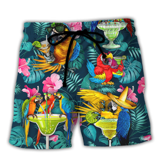 Parrot Funny Drinking Cocktails The Beach Is My Happy Place Tropical Style - Beach Short Reefox