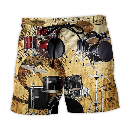 Drum Music Note Vintage Style - Beach Short Reefox - Owls Matrix LTD