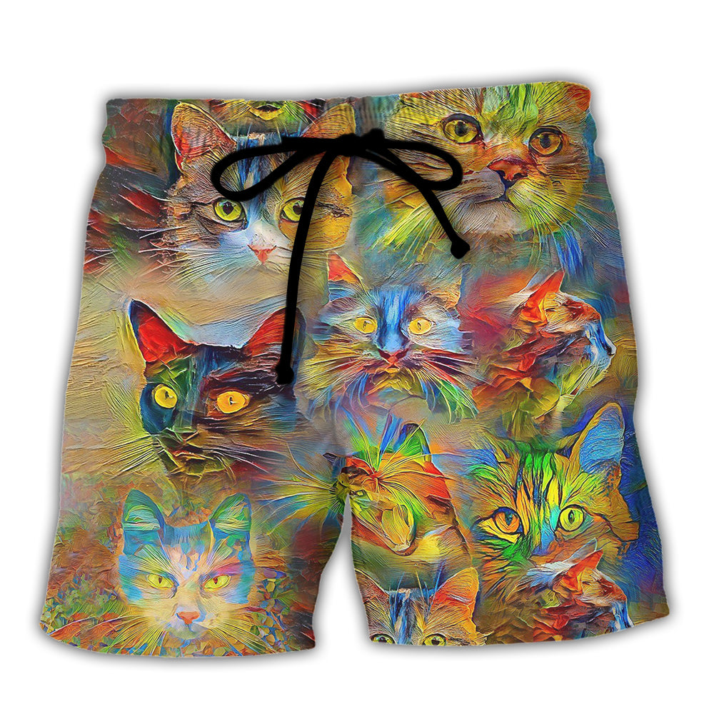 Cat Beautiful Colorful Painting - Beach Short Reefox - Owls Matrix LTD