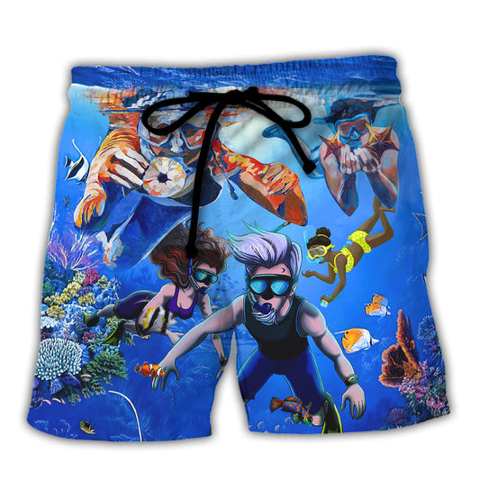 Snorkeling Saved Me From Being a Pornstar Funny Snorkeling Quote Gift Lover Beach - Beach Short Reefox