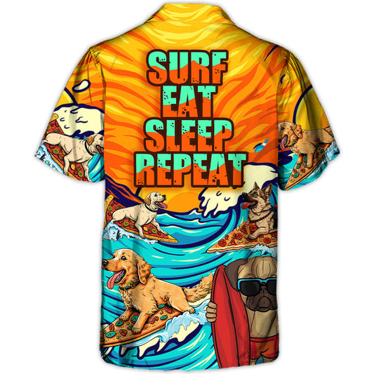 Dog Lovers Surfing Surf Eat Sleep Repeat Art Style - Hawaiian Shirt