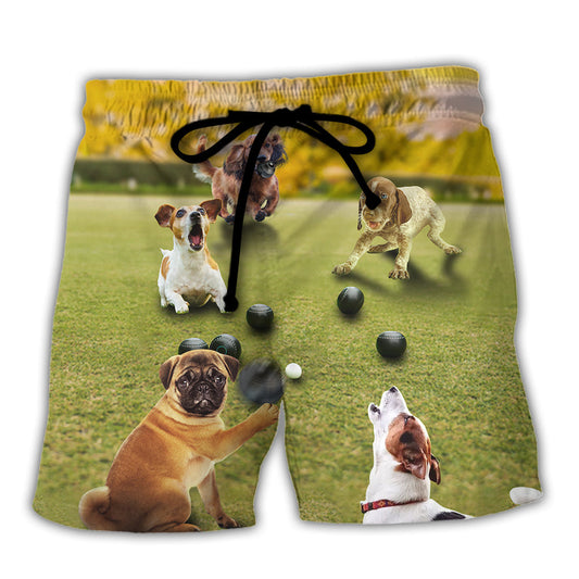 Lawn Bowling Dog Play In Yard - Beach Short Reefox - Owls Matrix LTD