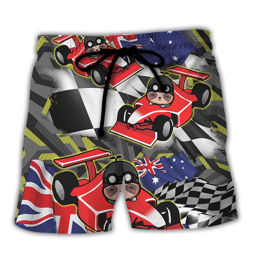 Sloth Racing Formula One Car Racing Art Australian Vibe - Beach Short Reefox - Owls Matrix LTD