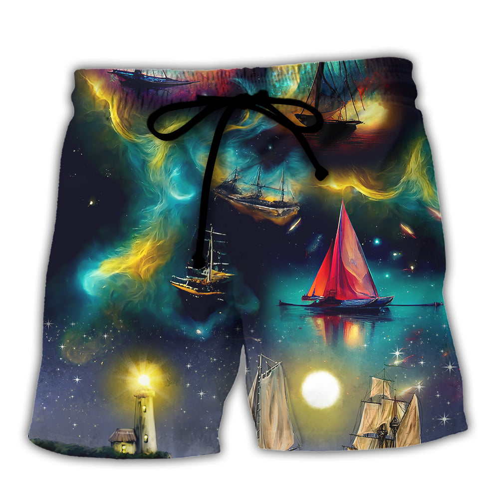 Sailing Travel In Space On An Old Sailing Ship - Beach Short Reefox