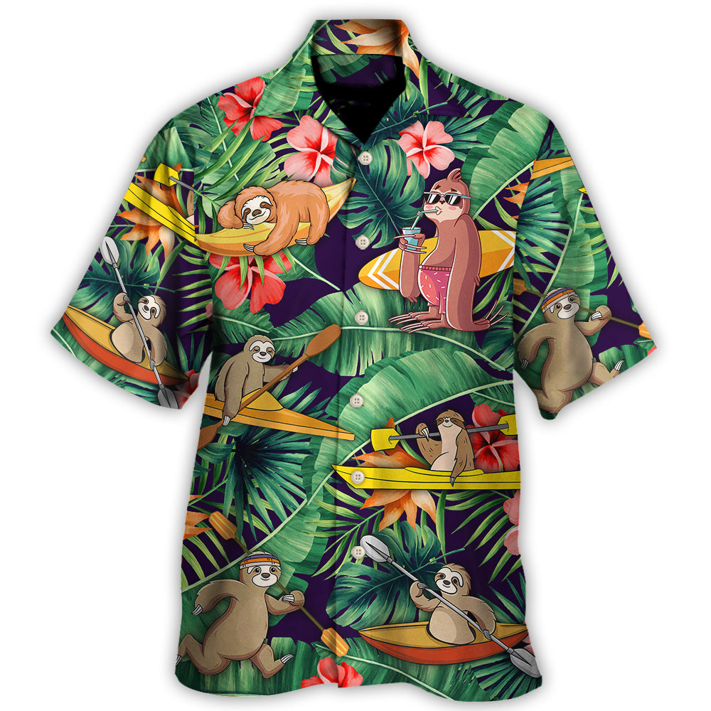 Kayaking Funny Sloth Playing Kayaking Gets Me Wet Tropical Kayaking Lover - Hawaiian Shirt