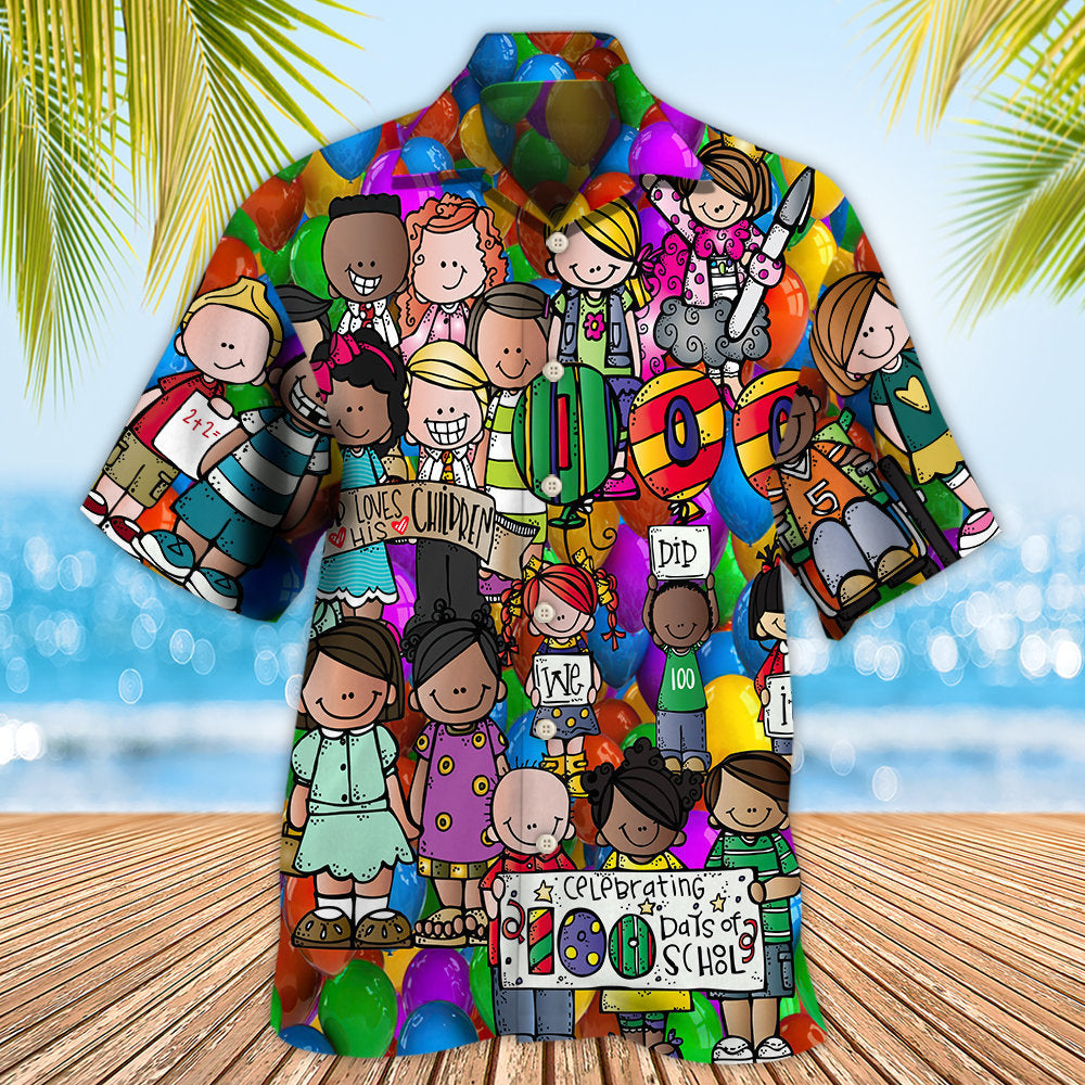 School 100 Days of School With Students - Hawaiian Shirt - Reefox