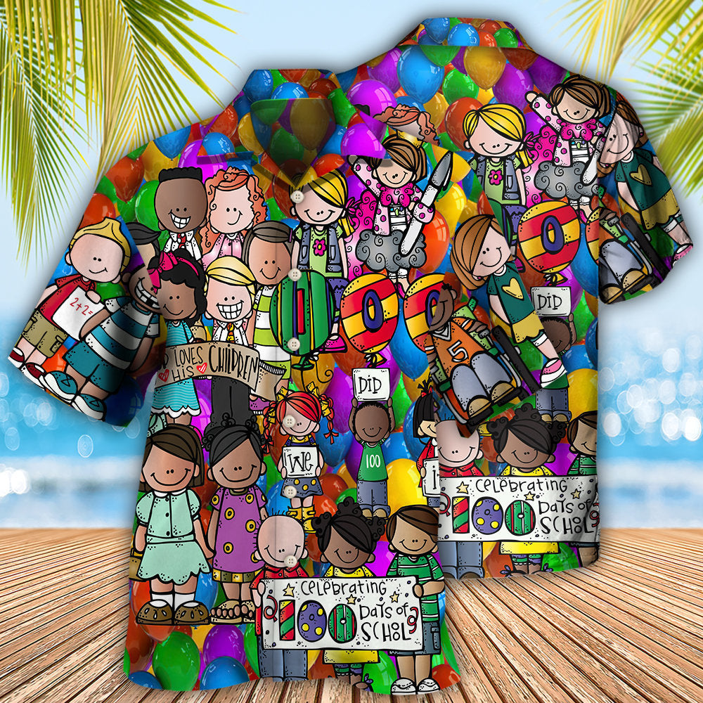 School 100 Days of School With Students - Hawaiian Shirt - Reefox