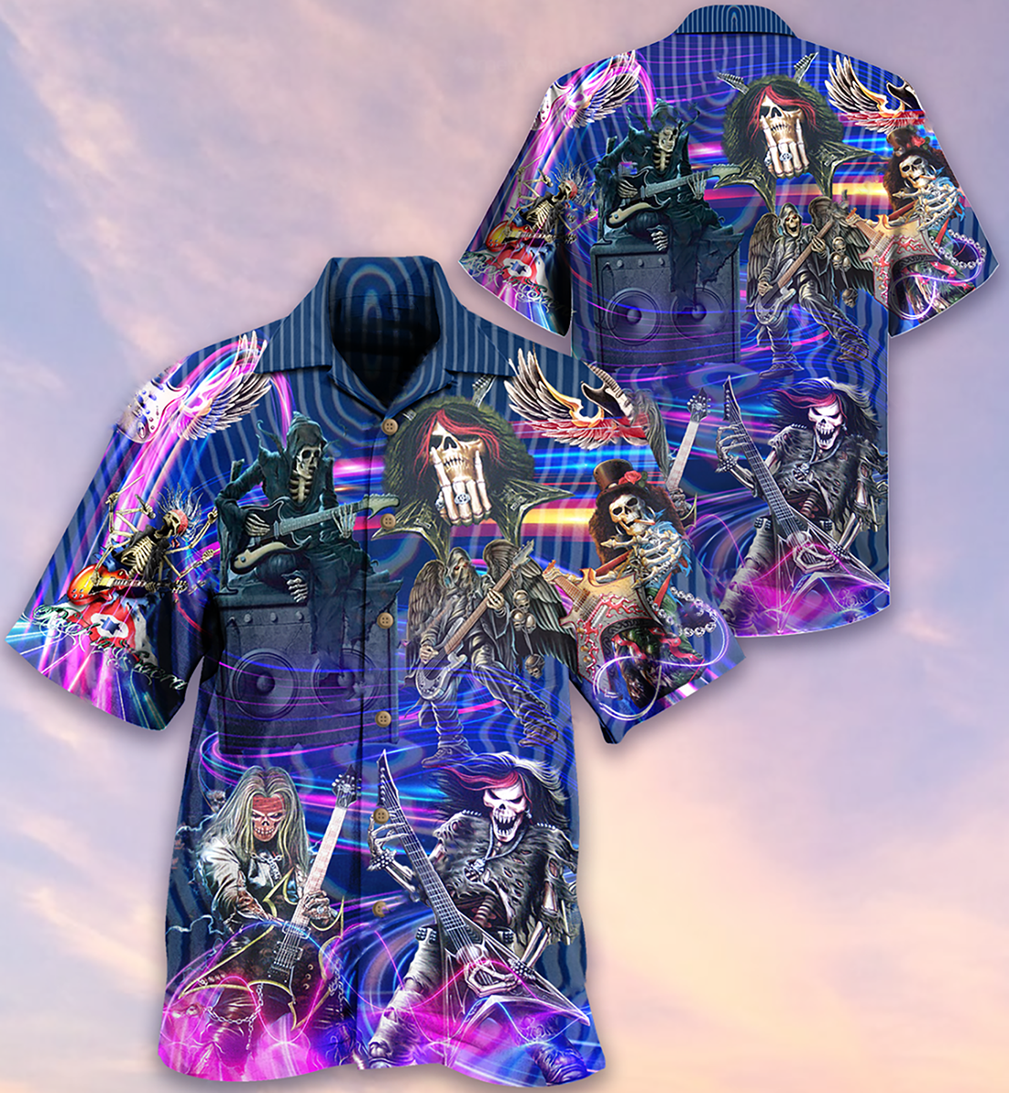 Guitar Skull Music Skull Crazy Purple - Hawaiian Shirt - Reefox