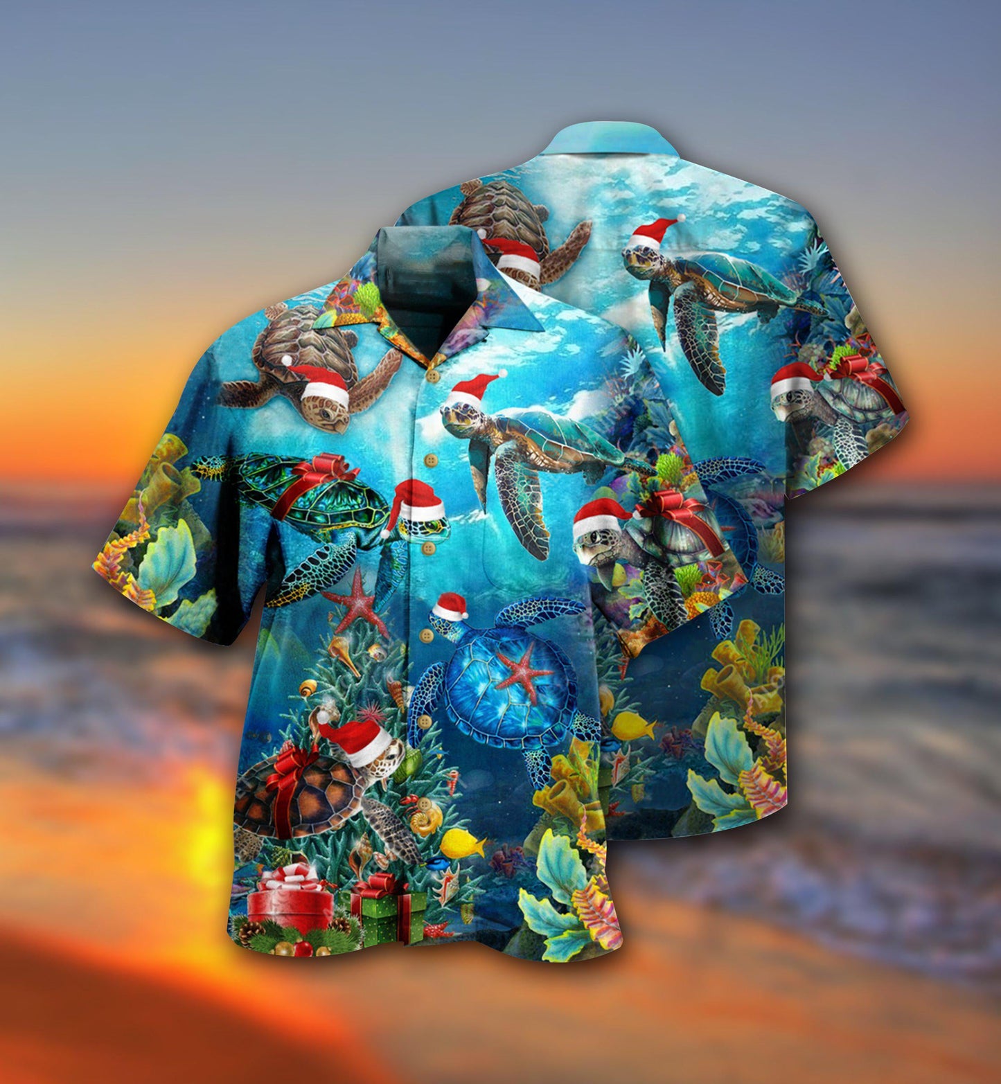 Turtle Love Christmas And Ocean - Hawaiian Shirt - Reefox