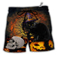 Beach Short / Adults / S Halloween Black Cat Scary Pumpkin - Beach Short Reefox - Owls Matrix LTD