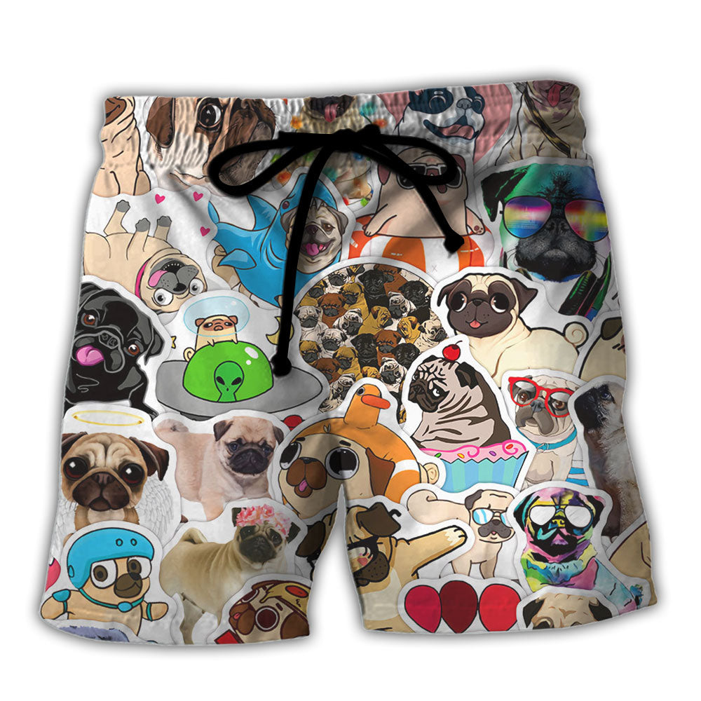 Pug Dog Lovely Lover - Beach Short Reefox - Owls Matrix LTD