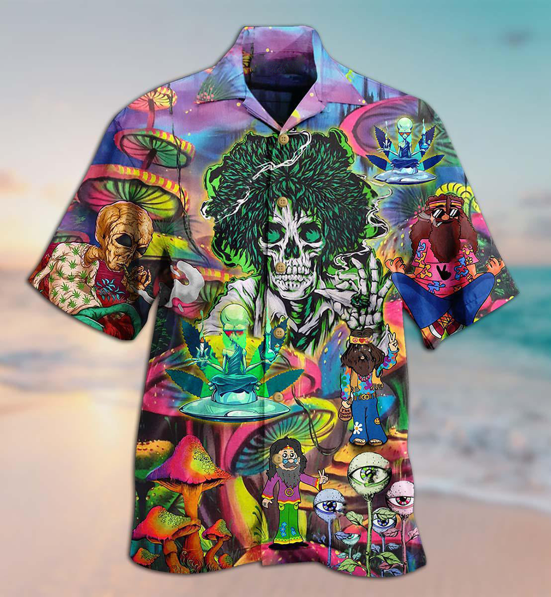 Hippie Skull Alien Mix Color - Hawaiian Shirt - Reefox