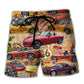 Car Road Route Vintage Style - Beach Short Reefox - Owls Matrix LTD