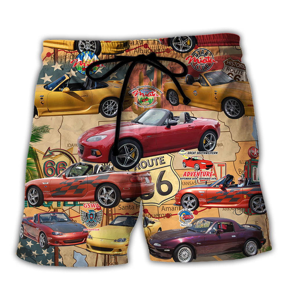 Car Road Route Vintage Style - Beach Short Reefox - Owls Matrix LTD