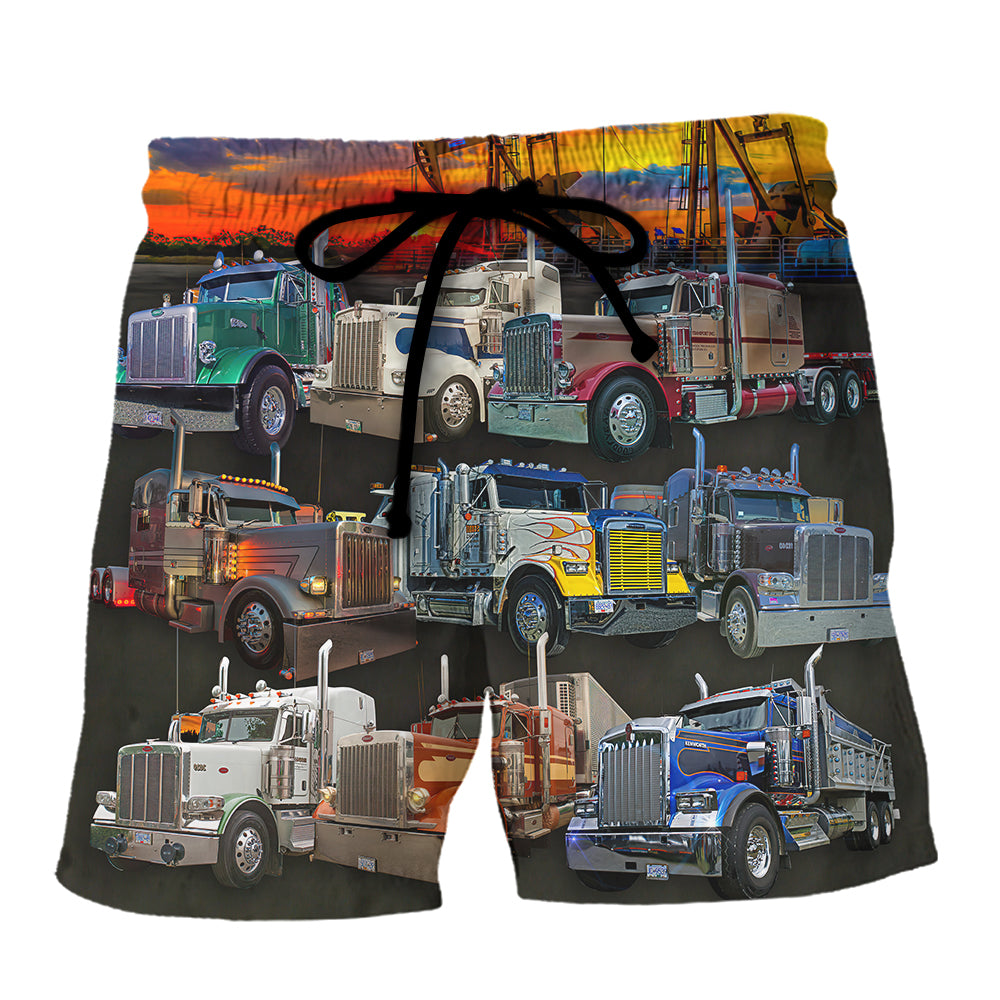 Beach Short / Adults / S Truck Monster Classic Beautiful Sunset - Beach Short Reefox - Owls Matrix LTD