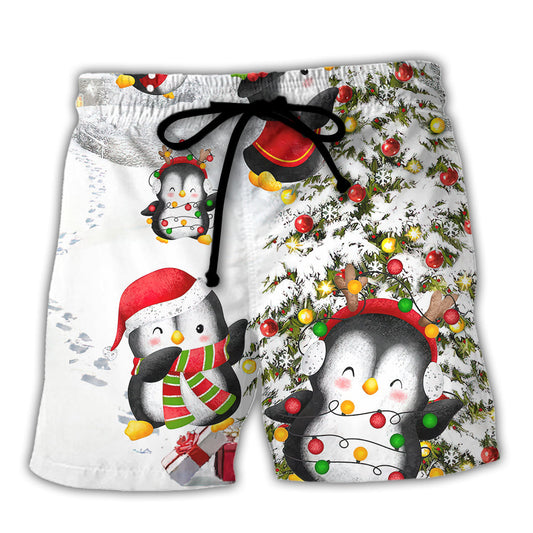 Christmas Chilling Penguin Family In Love Christmas - Beach Short Reefox - Owls Matrix LTD