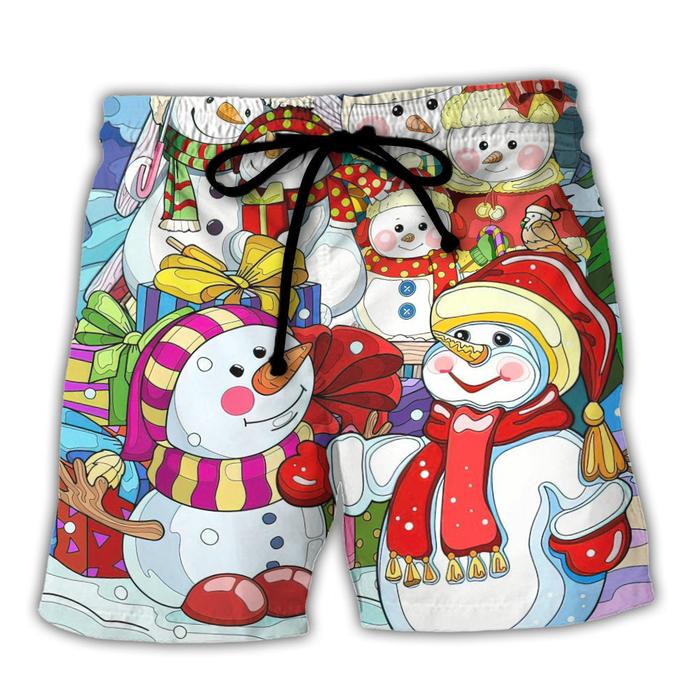 Christmas Snowman Merry Xmas And Happy New Year Art Style - Beach Short Reefox - Owls Matrix LTD