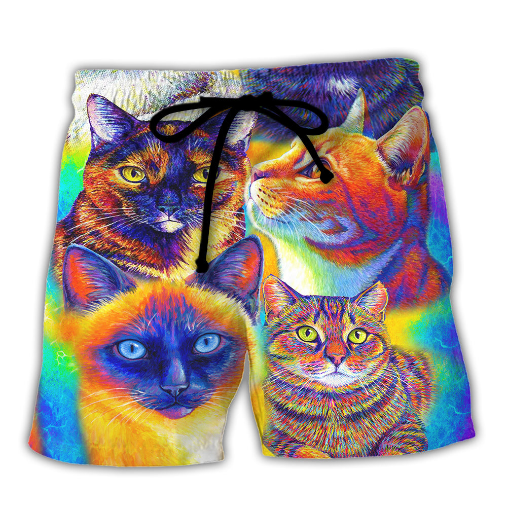 Cat Love Life Colorful Style - Beach Short Reefox - Owls Matrix LTD