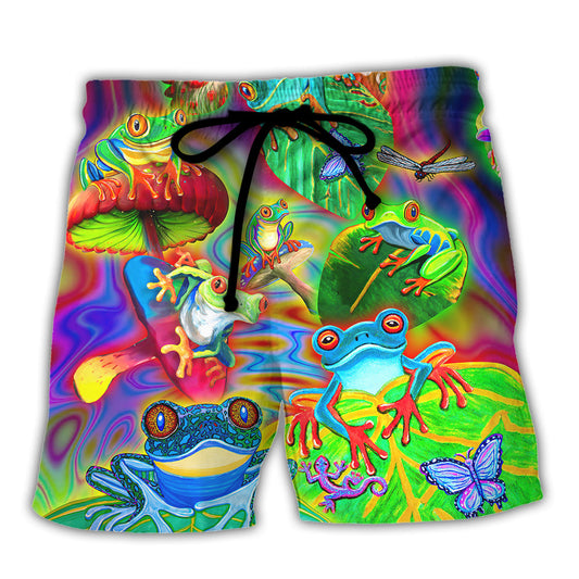 Beach Short / Adults / S Frog Colorful Tropical Enjoying A Day Of Fun - Beach Short Reefox - Owls Matrix LTD