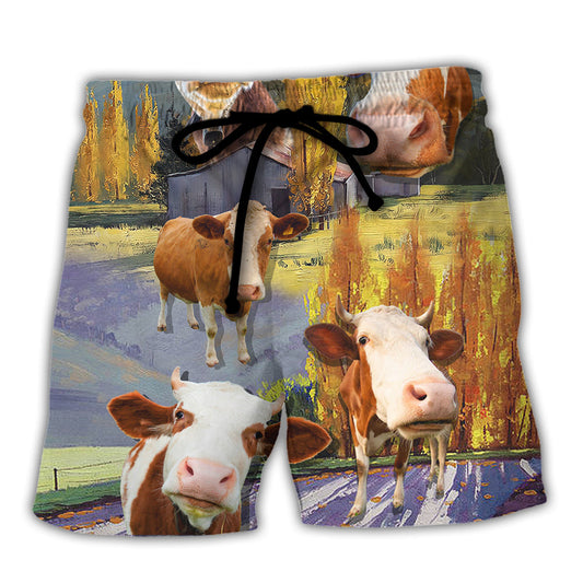 Cow Funny In The Australian Landscape Lover Cattle Art Style - Beach Short Reefox - Owls Matrix LTD